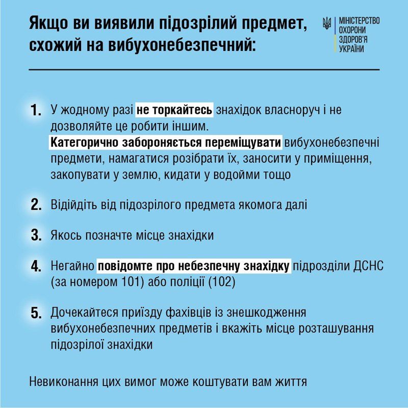 Вибухонебезпечні предмети становлять смертельну загрозу